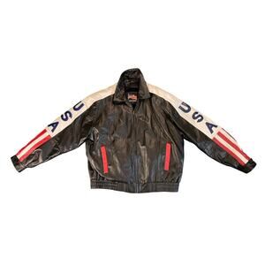 Vintage Leather USA Leather Jacket American Flag Black Red White Blue Size XL